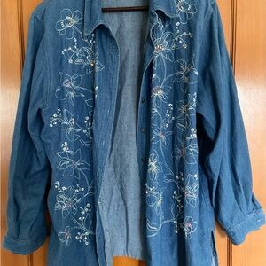 Floral Embroidered Denim Button Up